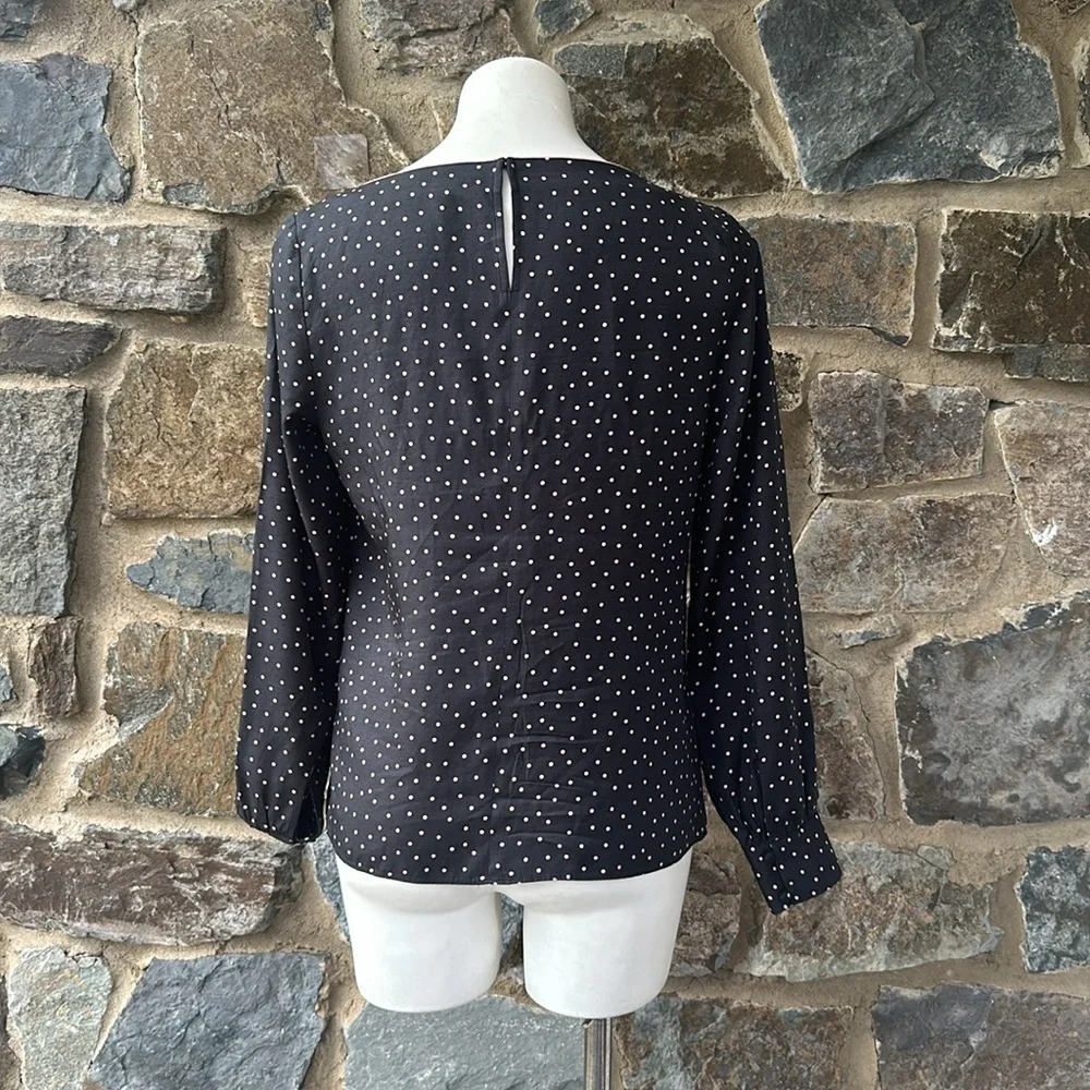 Boden 'Zada' Polka Dot Print Long Sleeve Blouse in Black/Pastel Pink Size 8